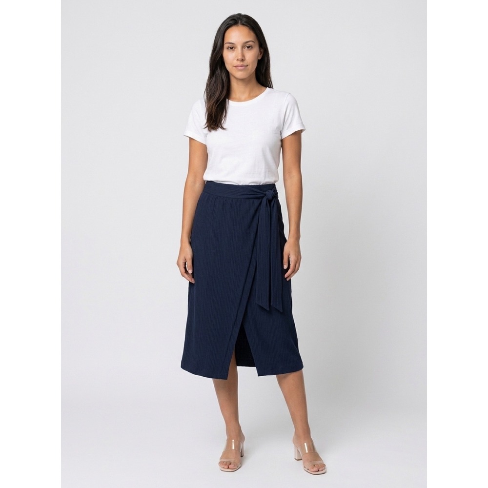 NWT‎ REISS Jersey Wrap Midi Skirt in Navy / Size 6 / Perfect for Summer!